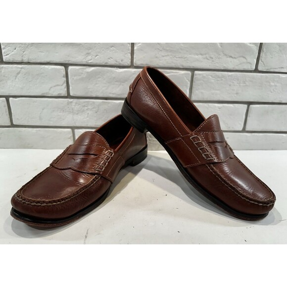 Cole Haan Pinch Penny Loafers Mens Size‎ 11.5 M Cognac Tan Moc Toe Shoe Handsewn - Picture 1 of 14